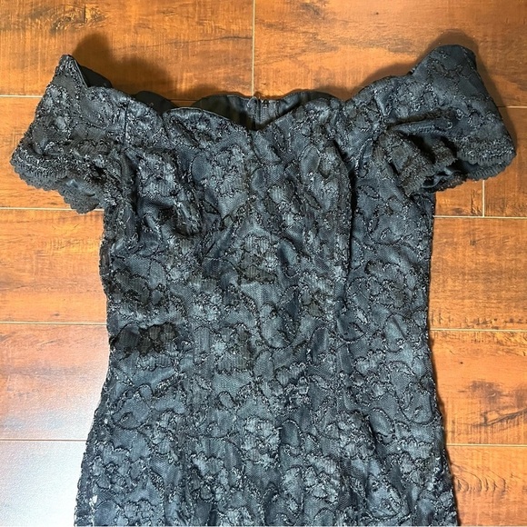VINTAGE All That Jazz 1980s Mini Lace Dress Black Off The Shoulder Prom Size 7/9 - Picture 3 of 10